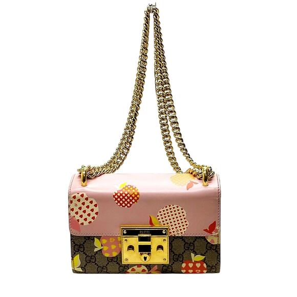 Gucci Handbags - GG Supreme Monogram Les Pommes Small Padlock Shoulder Bag Beige Ebony